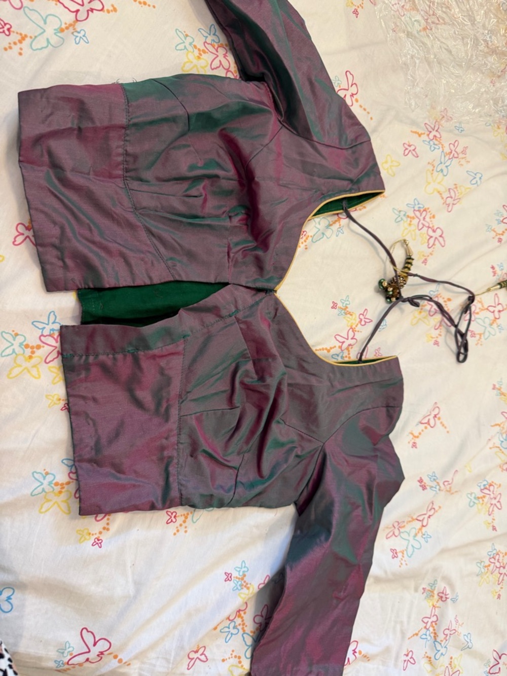 Iridescent Plum-Green Silk Blouse for sari